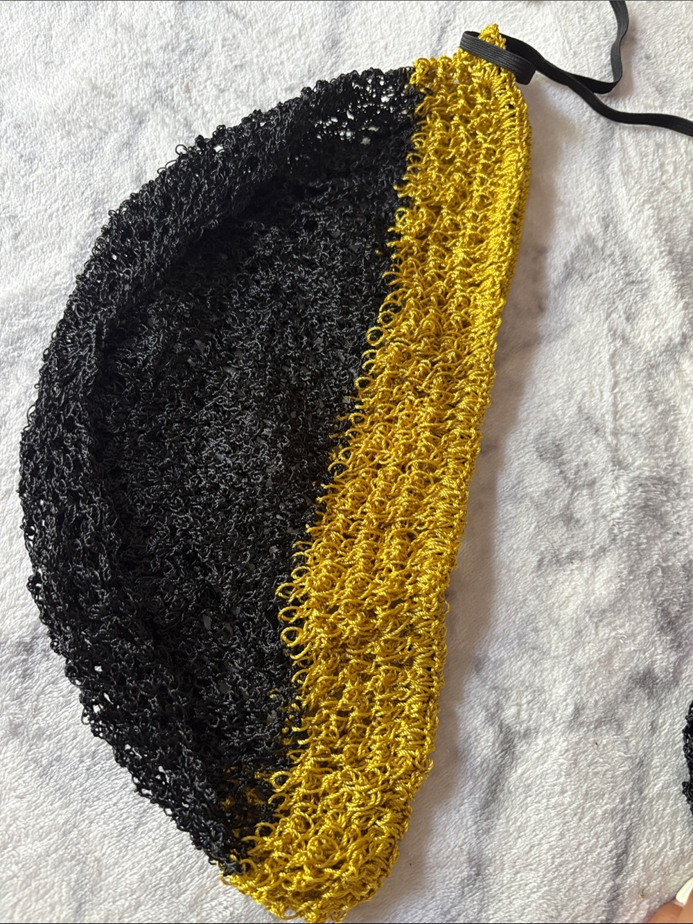 Hand-Knit Black and Yellow Mesh Headscarf